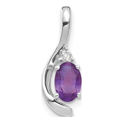 14K White Gold Amethyst & Diamond Birthstone Pendant