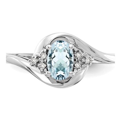 14K White Gold Aquamarine & Diamond Oval Ring – view 5