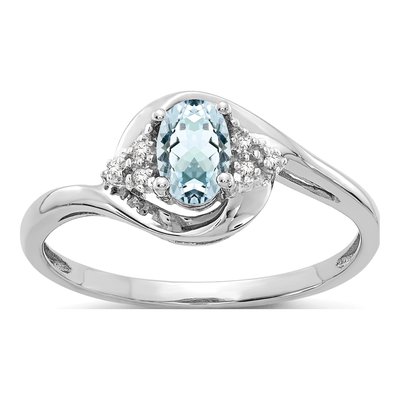 14K White Gold Aquamarine & Diamond Oval Ring