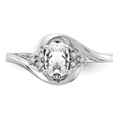 14K White Gold White Topaz & Diamond Oval Ring – view 5