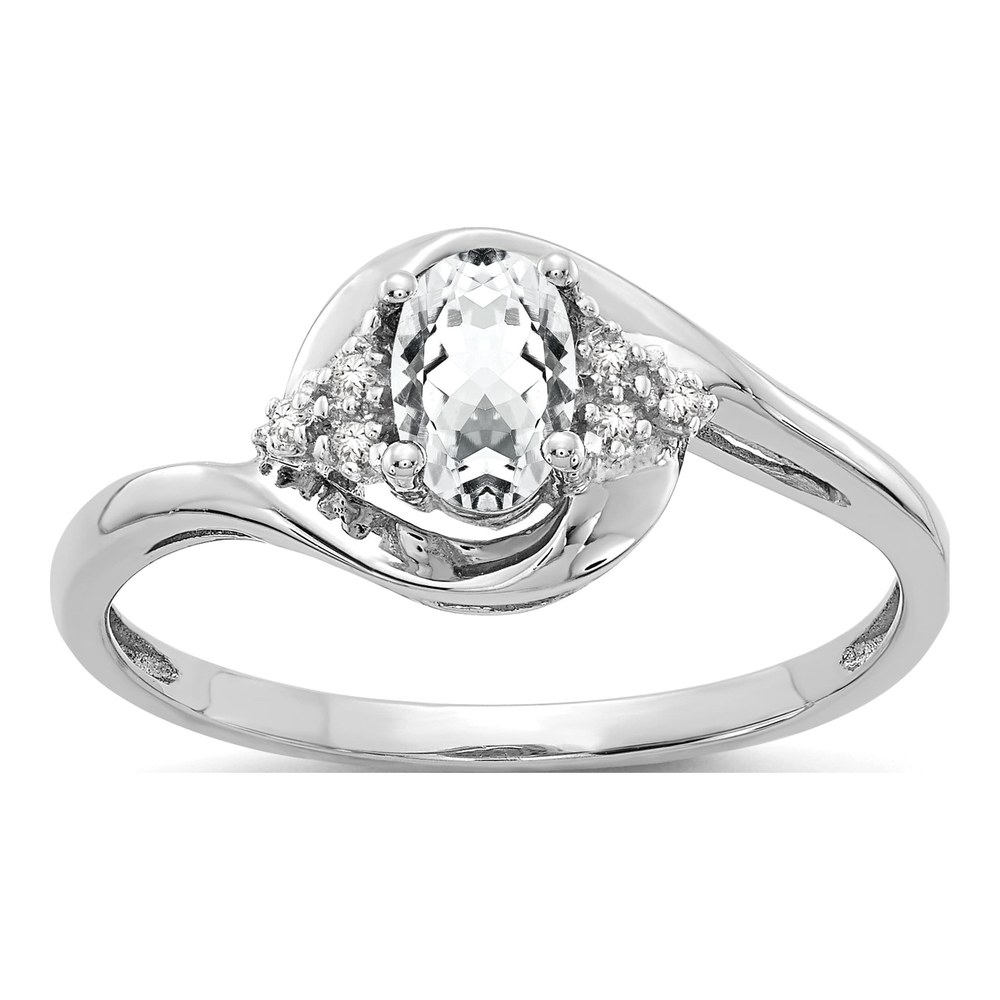 14K White Gold White Topaz & Diamond Oval Ring