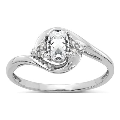 14K White Gold White Topaz & Diamond Oval Ring