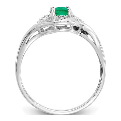 14K White Gold Emerald & Diamond Oval May Ring – view 2