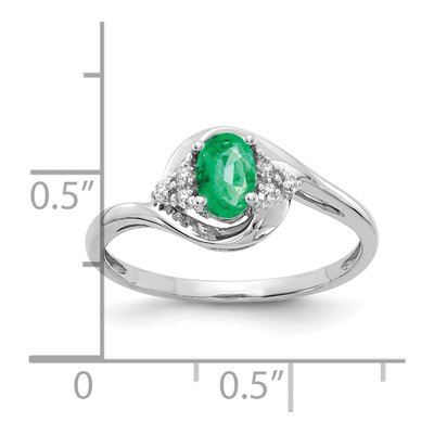 14K White Gold Emerald & Diamond Oval May Ring – view 3