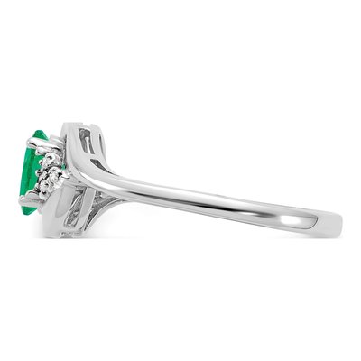 14K White Gold Emerald & Diamond Oval May Ring – view 4