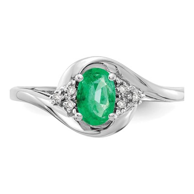 14K White Gold Emerald & Diamond Oval May Ring – view 5