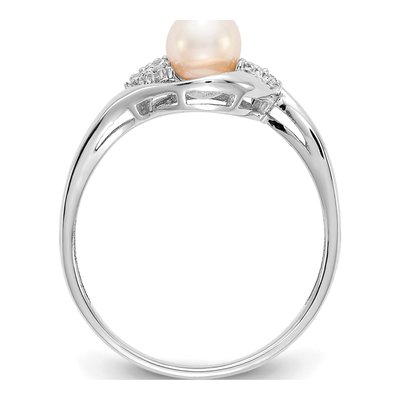 14K White Gold Pearl & Diamond June Ring – view 2