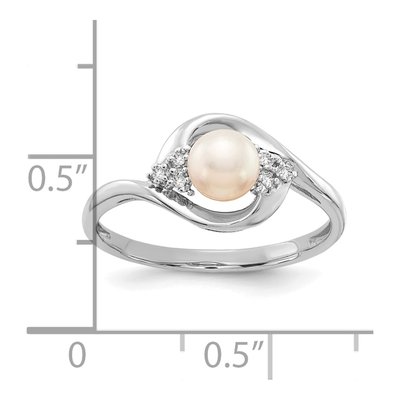 14K White Gold Pearl & Diamond June Ring – view 3