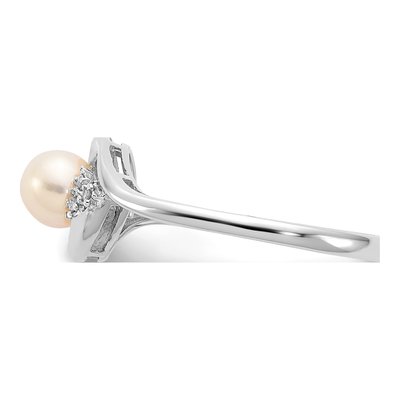 14K White Gold Pearl & Diamond June Ring – view 4
