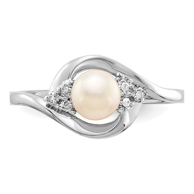14K White Gold Pearl & Diamond June Ring – view 5
