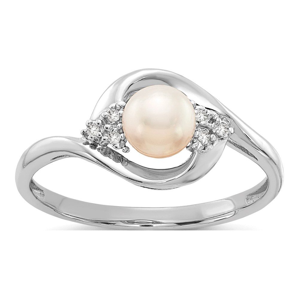 14K White Gold Pearl & Diamond June Ring