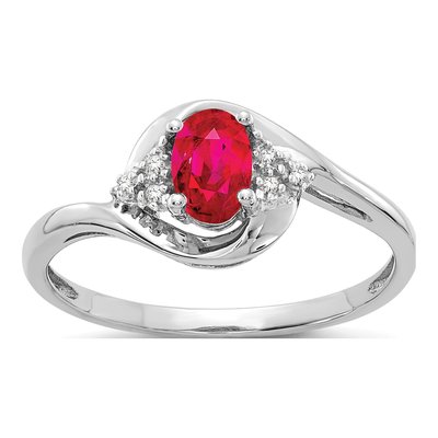 14K White Gold Ruby & Diamond Oval Ring