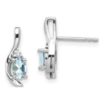 14K White Gold Aquamarine & Diamond Dangle Earrings
