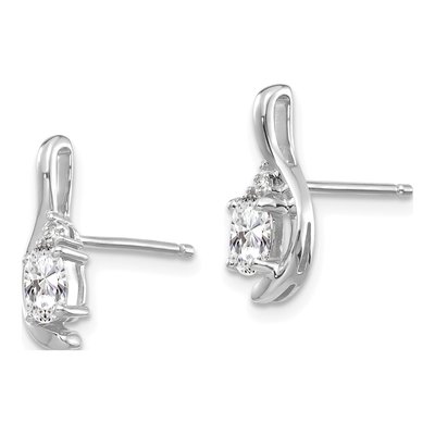 14K White Gold White Topaz & Diamond Oval Dangle Earrings – view 2