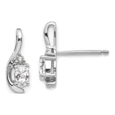 14K White Gold White Topaz & Diamond Oval Dangle Earrings