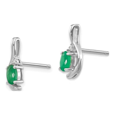 14K White Gold Emerald & Diamond Oval Dangle Earrings – view 2