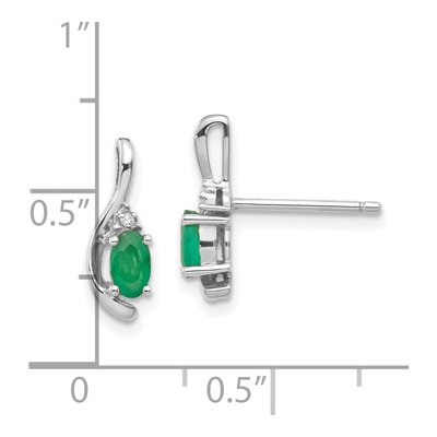 14K White Gold Emerald & Diamond Oval Dangle Earrings – view 4