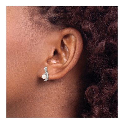 14K White Gold Pearl & Diamond June Dangle Earrings – view 3