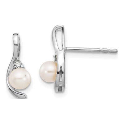 14K White Gold Pearl & Diamond June Dangle Earrings