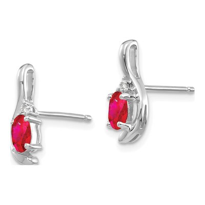 14K White Gold Ruby & Diamond Oval Dangle Earrings – view 3