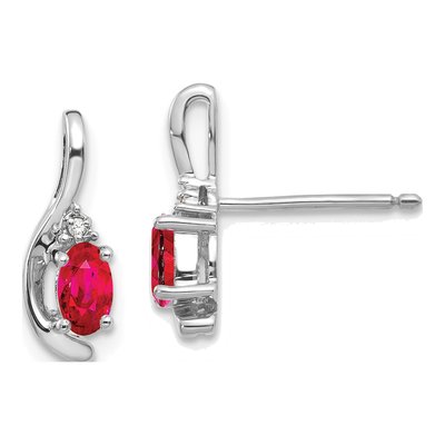 14K White Gold Ruby & Diamond Oval Dangle Earrings
