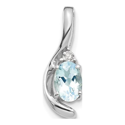 14K White Gold Aquamarine & Diamond Birthstone Pendant