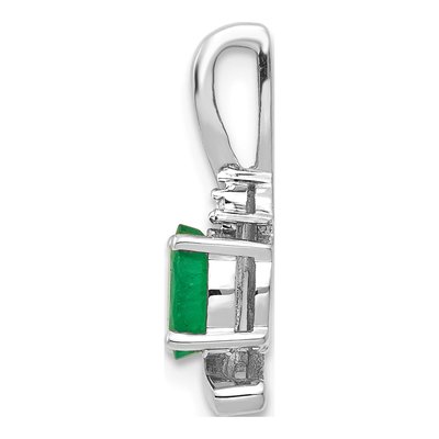 14K White Gold Emerald & Diamond May Birthstone Pendant – view 2