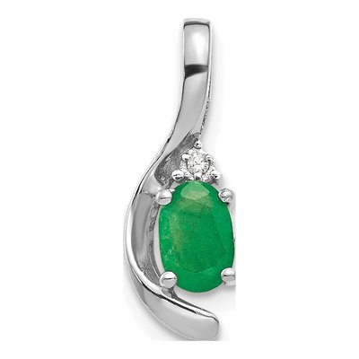 14K White Gold Emerald & Diamond May Birthstone Pendant