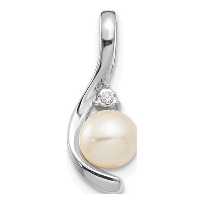 14K White Gold Freshwater Cultured Pearl & Diamond June Pendant