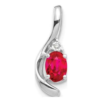 14K White Gold Ruby & Diamond July Birthstone Pendant