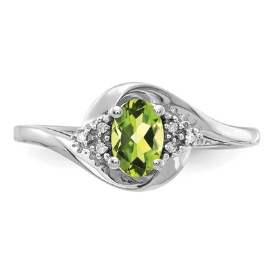 14K White Gold Peridot & Diamond Oval Ring – view 5