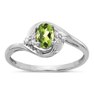 14K White Gold Peridot & Diamond Oval Ring