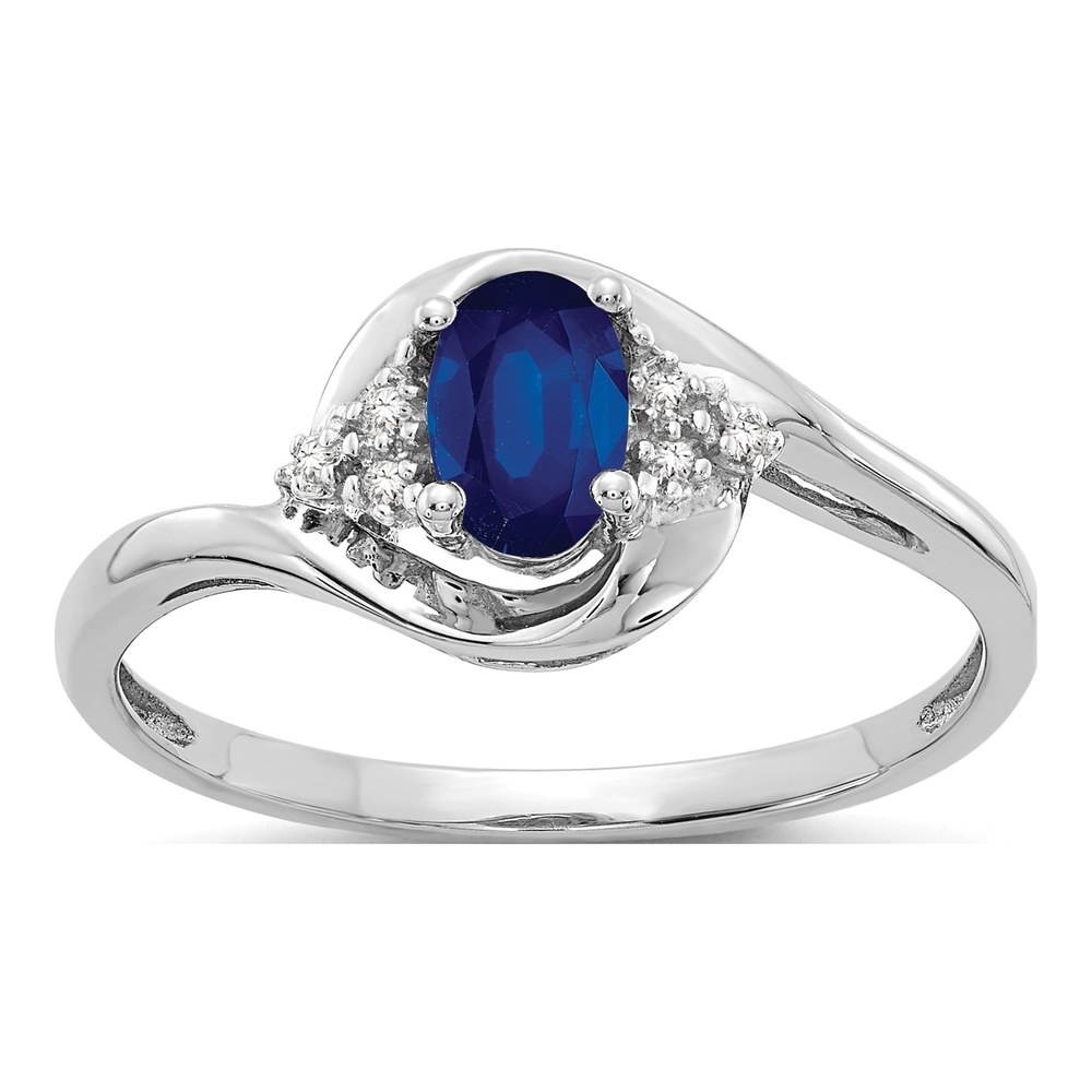 14K White Gold Genuine Sapphire & Diamond Oval Ring