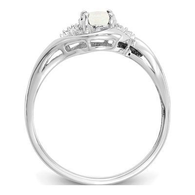 14K White Gold Opal & Diamond October Ring – view 2