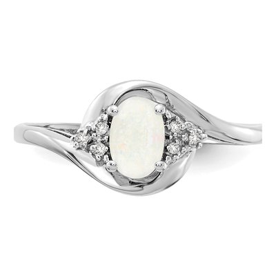 14K White Gold Opal & Diamond October Ring – view 5