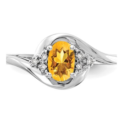 14K White Gold Citrine & Diamond Oval November Ring – view 5