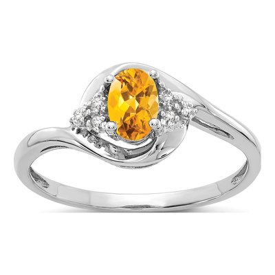 14K White Gold Citrine & Diamond Oval November Ring