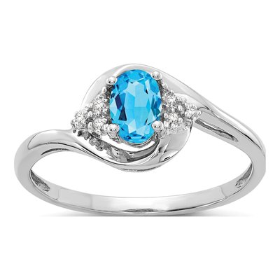 14K White Gold Swiss Blue Topaz & Diamond Ring