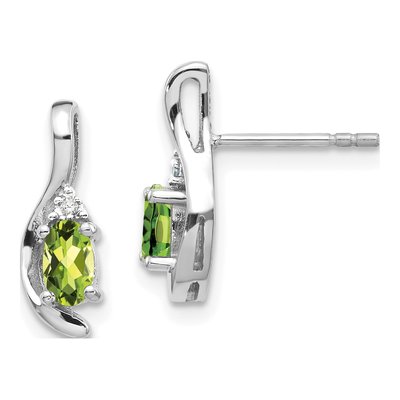 14K White Gold Peridot & Diamond Oval Dangle Earrings