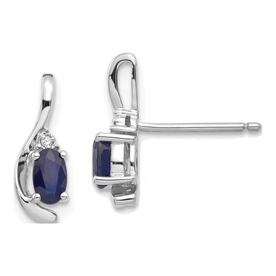 14K White Gold Sapphire & Diamond Oval September Dangle Earrings