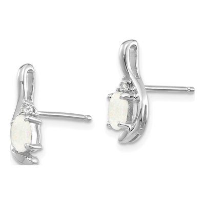 14K White Gold Opal & Diamond Oval Dangle Earrings – view 3
