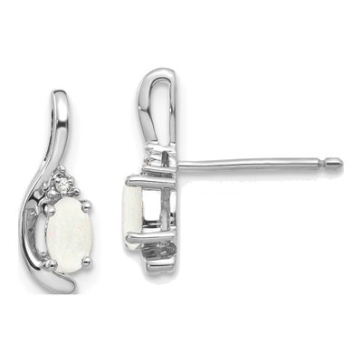 14K White Gold Opal & Diamond Oval Dangle Earrings