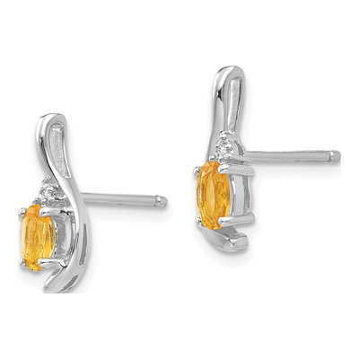14K White Gold Citrine & Diamond Oval Dangle Earrings – view 2