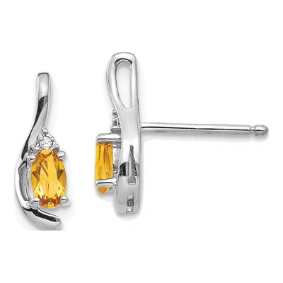 14K White Gold Citrine & Diamond Oval Dangle Earrings
