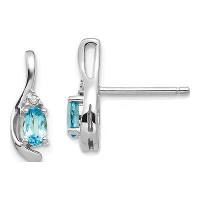 14K White Gold Swiss Blue Topaz & Diamond Dangle Earrings
