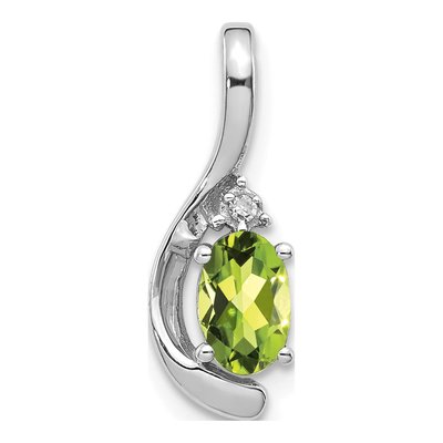 14K White Gold Peridot & Diamond August Pendant