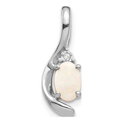 14K White Gold Opal & Diamond October Pendant