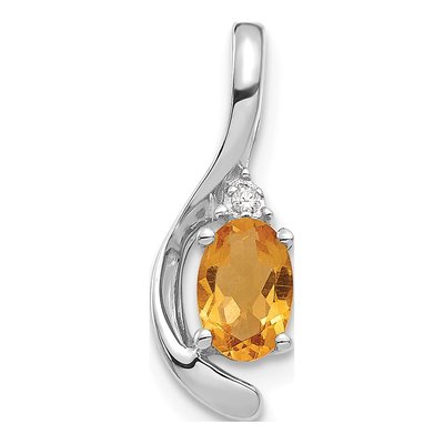 14K White Gold Citrine & Diamond Birthstone Pendant