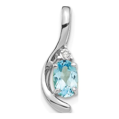 14K White Gold Swiss Blue Topaz & Diamond Pendant