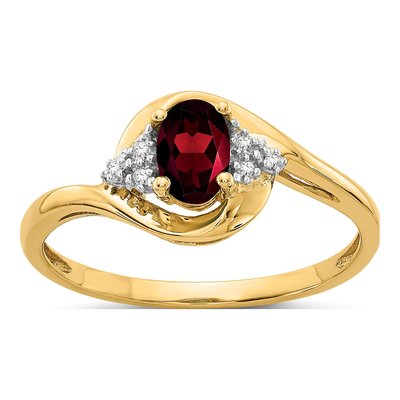 14K Yellow Gold Garnet & Diamond Oval Ring